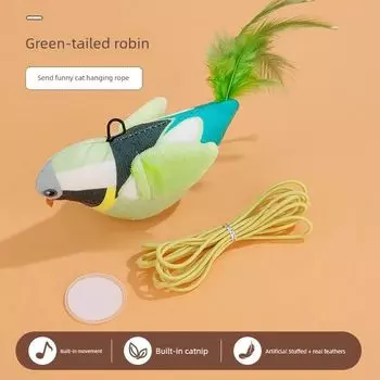 Cat Teaser Kitten Self-Hi Relieving Stuffy Handy Gadget Cat Toy Bird Toy Simulation Bird Sound Will Call Pet Supplies Green Tailed Mockingbird-Upgraded
