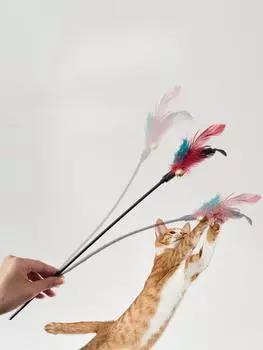 Cat Teaser Stick Feather Attract Cat and Pet Products Household Cat Teaser Super Long Pole Bell Sound Toy Accompany Cats To Play 50cm