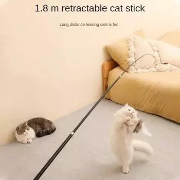 Cat Teaser Wands section Telescopic Fishing Pole Wand Kitten Funny Catcher Teaser Stick Rod Interactive Stick Teaser Toys