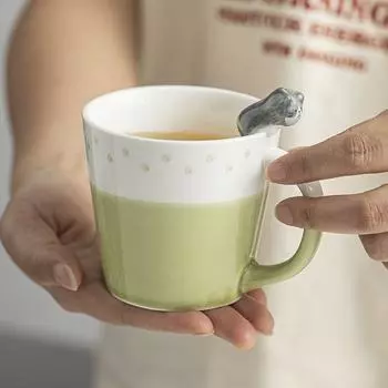 Cat Three-dimensional Fresh Water Cup Cute Couple Breakfast Ceramic Drinking Water Creative Mug Household Milk High Value Cups 270ml