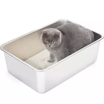 Cat Toilet Yangbaga Width 40 x Length 60 x Height 20cm Cat Toilet Stainless Steel Cat Toilet Body Pet Toilet Round Non-Slip…