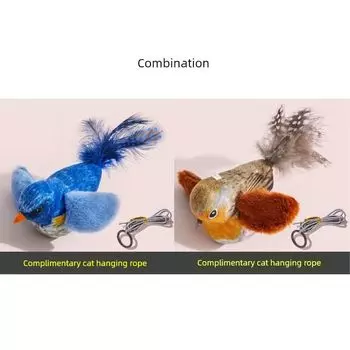 Cat Toy Artificial Will Call Bird Plush Toys Kittens Self-Hi Relieving Stuffy Handy Gadget Cat Teaser Pet Supplies Grey Bailuo + Blue Knowledge = 2