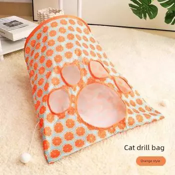 Cat Toy Cat Teaser Kitten Diamond Bag Self-Hi Relieving Stuffy Handy Gadget Cat Tunnel Mouse Bite-Resistant Noise Paper Pet Supplies Orange Orange style