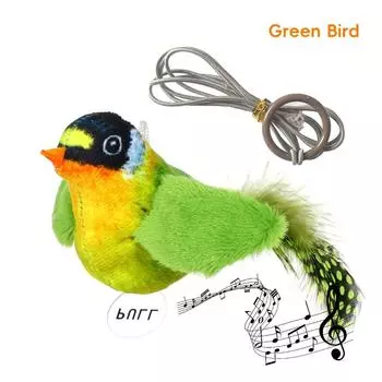 Cat Toy Catnip Bird Lively Cat Toy Built-in Catnip Simulates Bird Sounds Interactive Sounds Feather Cat Nibbles Toy Pet Supplies зелёный