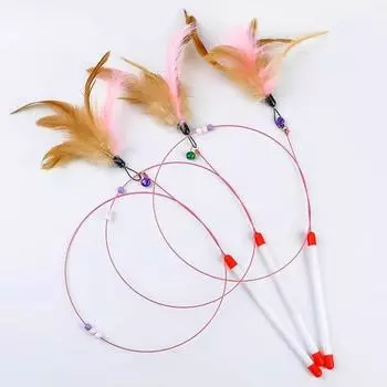 Cat Toy Feather Funny Cat Stick Handheld Interactive Bell Sound Cat Relieving Stuffy Consumption Physical Strength Bite-Resistant Pet Supplies Wire Tease Stick [3 Pack]]