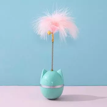 Cat Toy Feather Tumbler Cat Teaser Bell Turntable Funny Cat Handy Gadget Self-Hi Relieving Stuffy Kitty Pet Supplies Tumbler cat stick [Sky Blue]]