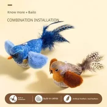 Cat Toy Simulation Will Call Birds Hunting Kitten Self-Hi Relieving Stuffy Artifact Scratch-Resistant Pet Supplies Funny Cat Stick [Know More + Bailo] Sensor Sounder + Strong Rope