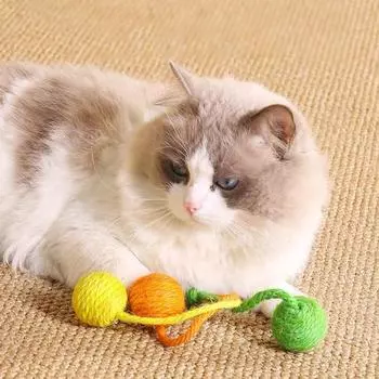 Cat Toy Sisal Ball Hanging Cat Toy Handmade Cat Rope Ball Chew Toy Pets Interactive Toy Cat Toys For Indoor Cats