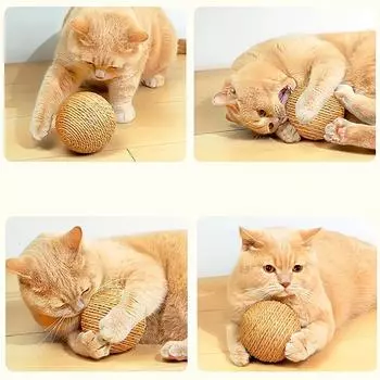 Cat Toys 10CM Interactive Sisal Cat Scratching Ball Toy Extra Large Sisal Paper Rope Ball Chewing Sound Toy синий