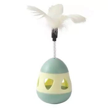 Cat Treat Dispenser Toy with Feather Interactive Prevent Tipping Cat Slow Feeder Puzzle Ball Yellow