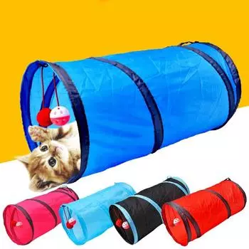 Cat Tunnel Toy Funny Pet 2 Holes Play Tubes Balls Collapsible Crinkle Kitten Toys Puppy Ferrets Rabbit Play Dog Channel Tubes розовый