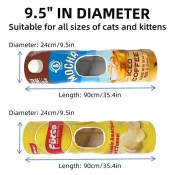 Cat Tunnel Toys, Cat Drill Tunnel, Coffee Chips Straight Tube, Collapsible Cat Hide and Seek Interactive Toys, Pet Supplies XL