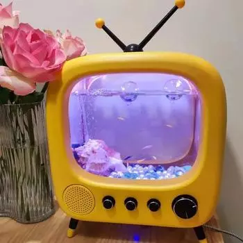 Cat TV Fish Tank Desktop Betta Retro Style Desktop Home Cute Pet Good Things Интернет Знаменитость Fish Tank Прозрачный Милый зелёный