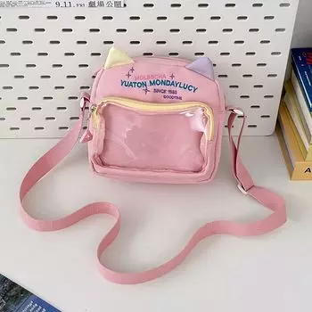 Cat Two-Dimensional Transparent Messenger Bag 2025 New Summer Cute Small Bag Female Student Shoulder Bag Pain Bag Baby Bag Pink