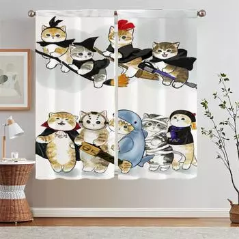 Кошка Окно Прозрачные Шторы Салон 2 Дешевые Кухонные Шторы для Комнат Гостиная Шторы Подхваты Для Дома и Украшения Жалюзи W50xH70cmx2pcs-CL