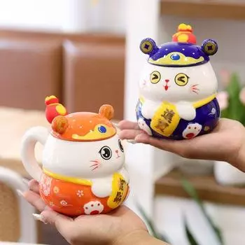 Cat with Cap Mug Creative High Beauty Ceramic Cup Cute Companion Couple Home Office Water Cups Drinkware 420ML