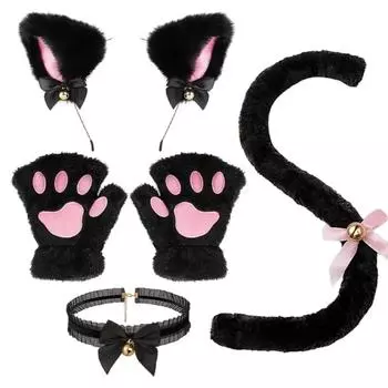 Cat Woman Cosplay Headwear Lolita Halloween Dress Up Funny Cat Ears Headband Set Girl
