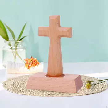 Catholic Wood Tabletop Cross Statue with Stand for Chapel Anniversary Decoration Sqaure Head