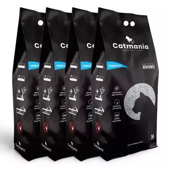 Catmania Cat Turkish Carbon 5L x 4 Минеральный бентонитовый туалетный наполнитель без запаха, белый, эффект, пакеты, наполнитель на минеральной основе, затвердевает,