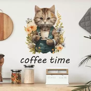 Catone Cat Coffee Time Cafe Фон Атмосфера Декоративные Наклейки На Стены 33*49CM/fun-f63