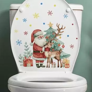Catone Санта-Олененок Снежинка Туалет с ванной Наклейки для украшения дома в ванной 29*29CM/fun-m203