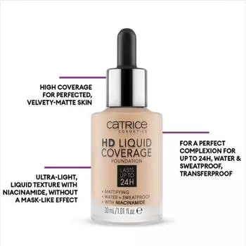 [CATRICE] Тональный крем Catrice HD Liquid Coverage с высоким и естественным покрытием, веганский, без жестокости, с ниацинамидом 30ml светло-бежевый
