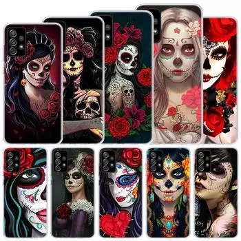 Catrina Beautiful Rose Girl Skull Soft Case For Samsung Galaxy A52 A53 A32 A22 A12 5G Phone Cover A33 A23 A13 A72 A73 A02S A03S Samsung A02S
