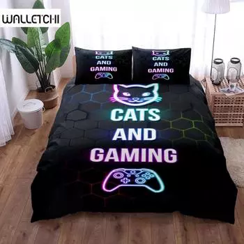 Cats N Gaming Duvet Cover Set Without Sheet King Queen Double Full Twin Single Size Bed Linen Set EU single(135x200cm)