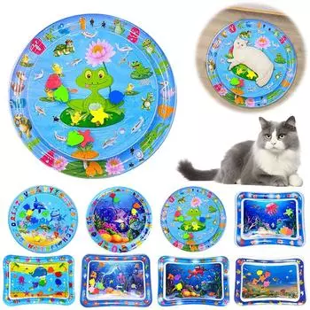 Cats Sensory Water Play Mat With Fish Thickened Inflatable Water Bed Kids Water Playing Pad Cushion Educational Toys Gift