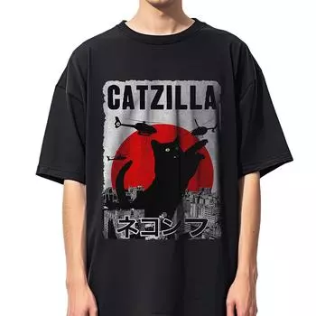 Catzilla Anime Kaiju Y2K Cute Cat Unisex Tshirt Men Women Unisex T-shirt Short Sleeve Daily Streetwear T Shirt Y2K Clothing Tees XXXXL