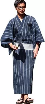 CavariA Унисекс Юката Комплект из 5 предметов Оби Гета Веер Поясной ремень K Тип Полосатый Серый Квадрат [СЕРЕБРЯНАЯ ПУЛЯ] Мужской CABI19-01-a (44(M), (Индиго Оби))