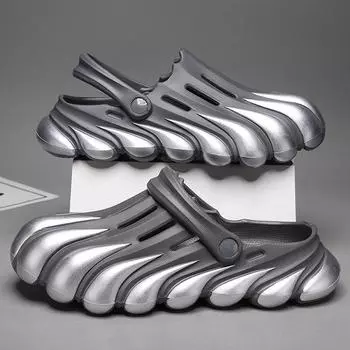 Пещерные туфли, мужская летняя одежда больших размеров, нескользящие, двухцелевые тапочки, мягкие, похожие на пляжные тапочки больших размеров 40 чёрный