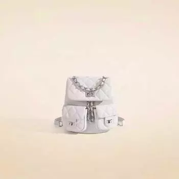 Caviar Leather Classic Style Mini Backpack Chain Beige White