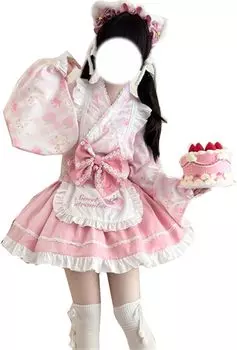 CAWILXHA Лолита Косплей Японский Светло-голубой и Принцесса Длинное Мори Мечтательный Милый Костюм на Хэллоуин Розовое Платье, Костюм, Стиль, Розовый, Рукава, Рукава,