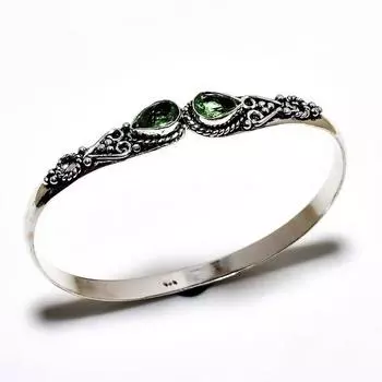 Цаворит Драгоценный камень 925 Посеребренный браслет-манжета ручной работы