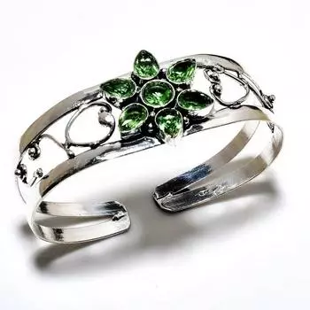 Цаворит Драгоценный камень 925 Посеребренный браслет-манжета ручной работы