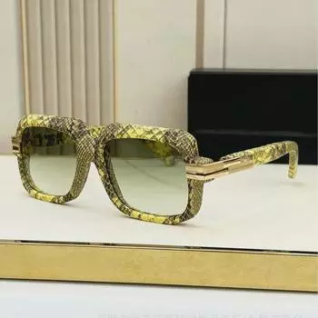 CAZ607 Модные солнцезащитные очки со змеиным принтом из металла - Защита от ультрафиолета, квадратное зеркало 56-18-140