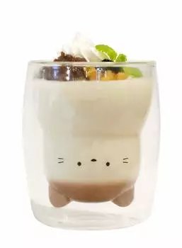 CB Japan Heat Resistant Glass 270ml Structure Warmable in Microwave Dishwasher Safe Heat Resistant Animal Glass UCA [Cat] Non-condensing 2-Layer
