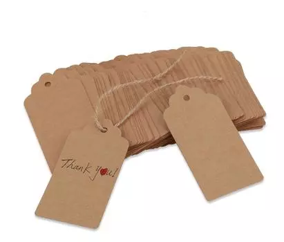 CCINEE 100 шт. прямоугольная бирка для поделок, ценник 43 мм x подвесная бирка с нитью бесплатно, льняная нить для фотографии (Размер 93мм) Коричневый (Длина 30м)