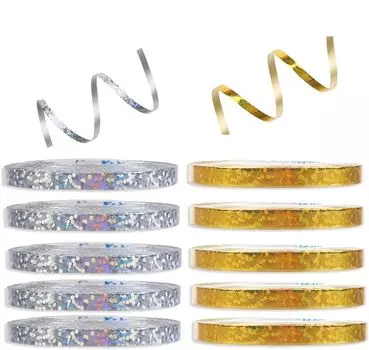 CCINEE Shiny Curling Ribbon Balloon Ribbon Decorative Ribbon Present 100m Wrapping Party Birthday Set of 10 Silver (Gold + 10PCS)