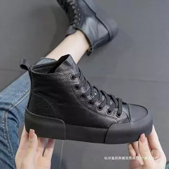 CCVV высокие черные туфли для женщин 2025 года, осень-зима, новая корейская версия, дышащие, повседневные, спортивные, универсальные, для демонстрации, маленькие туфли 35