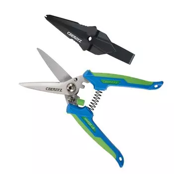 CEERAYZ 200mm Multipurpose Made with 420 Japanese Stainless Scissors for and with Protective Sheath Blue and Green Heavy-Duty Scissors, Steel,