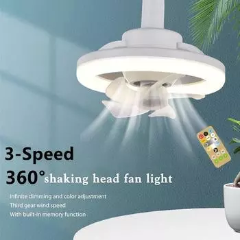 Ceiling Fan Light 60W 3-Speed Cooling Fan Ceiling Light Remote Control E27 Lamp Holder 3-gear Dimmable Electric Fan Lamp
