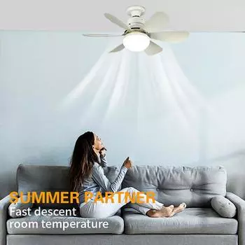 Ceiling Fan Light E26/E27 Base LED 30W Suitable Garage Study Bedroom Kitchen Balcony Home Use Socket Fan Lamp белый