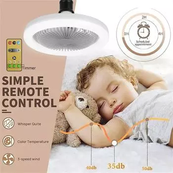 Ceiling Fan Light LED Three-Speed Mode Fan Ceiling Light Silent E27 Fan and Lamp 2-in-1 Remote Control Dimmable белый