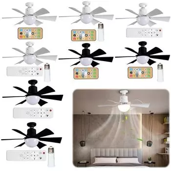 Ceiling Fan Light with Remote Timing Light Bulb Fan 3 Gear Wind Speed LED Light Fan Dimmable for Living Room Bedroom