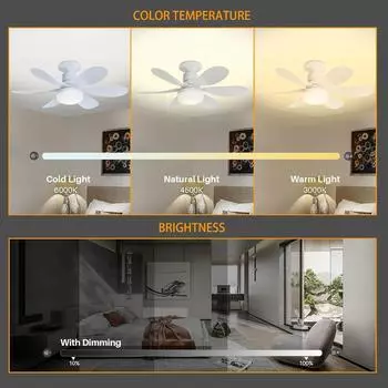 Ceiling Lamp E27 Socket Fan With LED And Remote Control 3 Colors Dimmable 3 Speed Silent For Living Room Bedroom 85-265V 85-265V белый