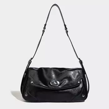 Ceirihe Light Luxury Genuine Leather Pillow Bag Women Niche High-Grade Underarm Bag Commuter All-Match Shoulder Messenger Bag Black