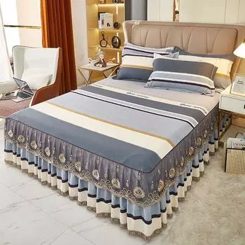 Цельная хлопковая юбка-кровать, 100% хлопковое покрывало, трехсекционная кружевная утолщенная простыня, наволочка с рюшами 1.2x2.0m