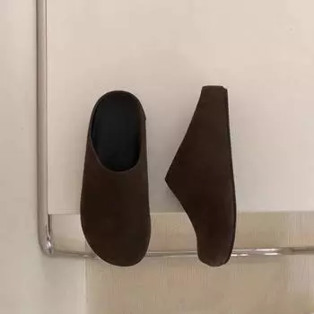 Цельная коровья кожа~ Новые кожаные шлепанцы на платформе, женские шлепанцы-полусабо, крутые шлепанцы 35